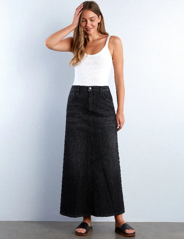 Polished Denim Maxi Skirt vintage skirt charm