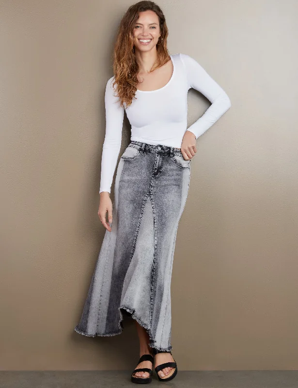 Selma Pieced Denim Maxi Skirt leather skirt modern