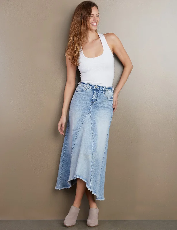 Selma Pieced Denim Maxi Skirt linen skirt relaxed