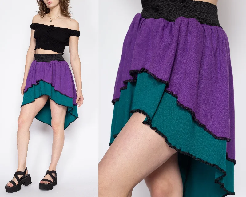 Sm-Med 90s Color Block High-Low Hem Mini Skirt cotton skirt soft