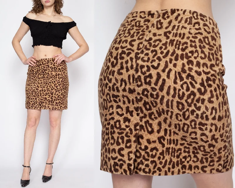 Small 90s Leopard Print Corduroy Mini Skirt high waist skirt