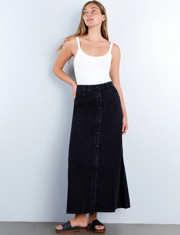 Soft Denim Maxi Skirt wool skirt sturdy