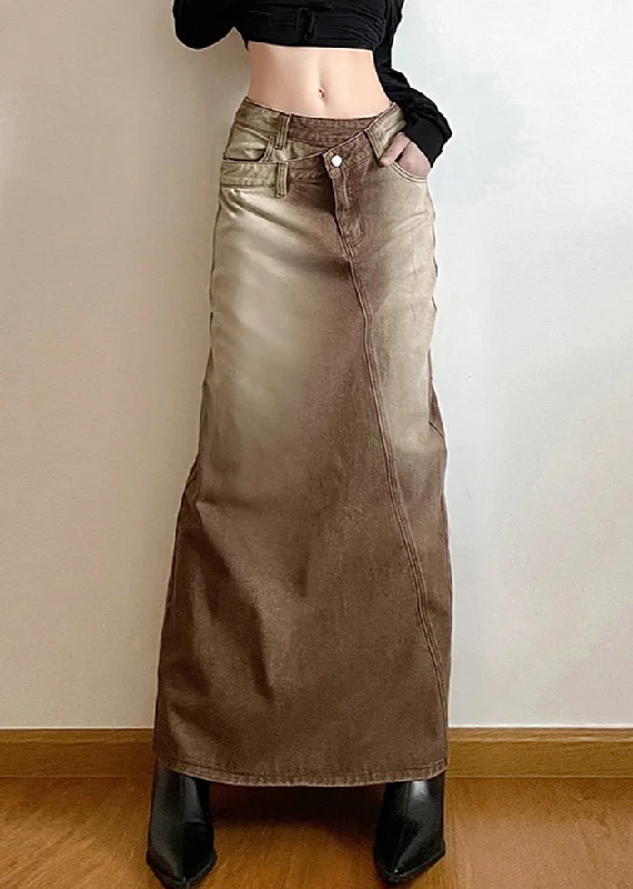 Vintage Light Brown Asymmetrical Side Open Denim Skirt Fall corduroy skirt cozy