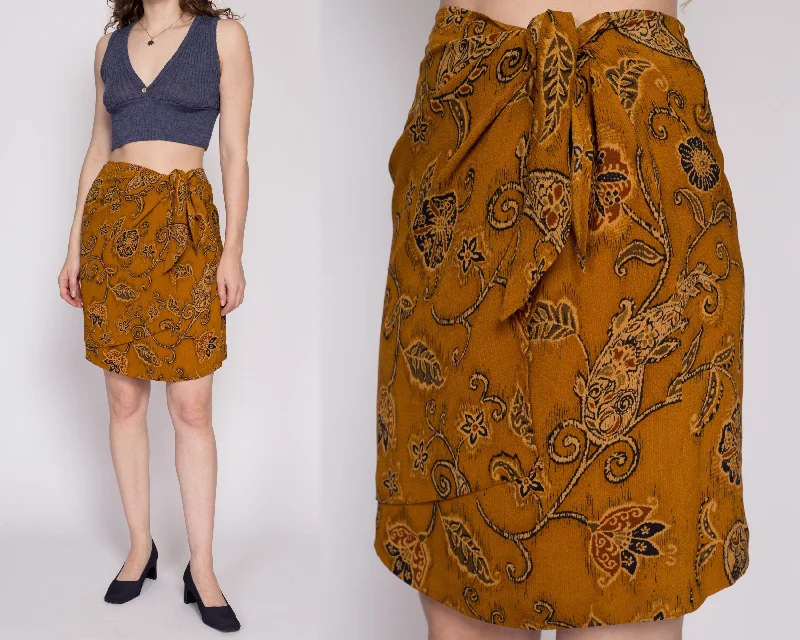 Vintage Silk Floral Paisley Mini Wrap Skirt - Medium leather skirt bold